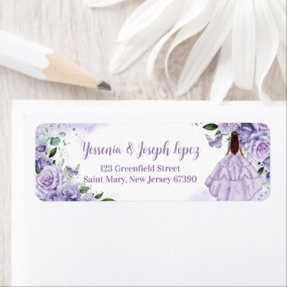 Quinceañera Paarse Rozen Floral Retouradres Etiket