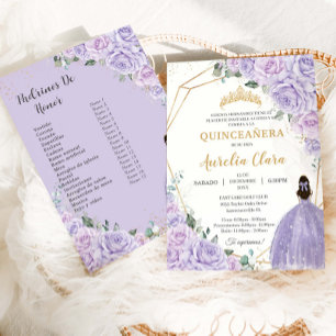 Quinceañera Paarse Sering Bloem 15 Años Padrinos Kaart