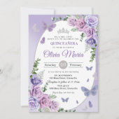 Quinceañera Paarse Sering Bloemen Tiara Vlinders Kaart (Voorkant)