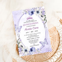 Quinceañera Paarse Sering Bloemen Tiara Vlinders