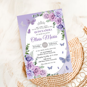 Quinceañera Paarse Sering Bloemen Tiara Vlinders Kaart