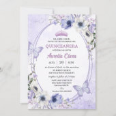 Quinceañera Paarse Sering Bloemenkroon Vlinders Kaart (Voorkant)