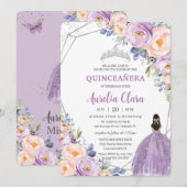 Quinceañera Paarse Sering Kleur Bloem Zilveren Jur Kaart (Voorkant / Achterkant)