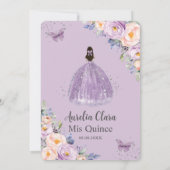 Quinceañera Paarse Sering Kleur Bloem Zilveren Jur Kaart (Achterkant)