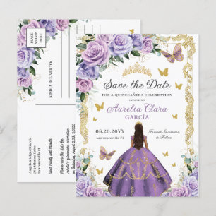 Quinceañera Paarse Sering Lila Bloem Goud Prinses Aankondigingskaart