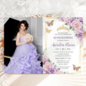Quinceañera Paarse Sering Roze Bloemen Vlinders Kaart