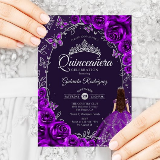 Quinceanera Paarse Silver Kaart