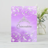 Quinceanera Paarse Silver Sparkle Tiara Stars Kaart (Staand voorkant)