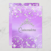 Quinceanera Paarse Silver Sparkle Tiara Stars Kaart (Voorkant / Achterkant)