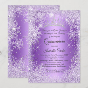 Quinceanera Paarse Sneeuwvlok Winter Wonderland Kaart