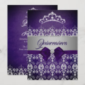 Quinceanera Paarse Sparkle Diamond Tiara Bow Kaart (Voorkant / Achterkant)