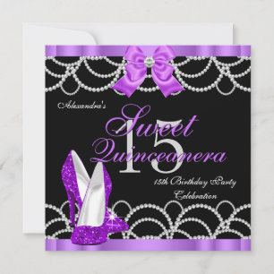 Quinceanera Paarse Sweet 15 Feest Glitter Zwart Kaart
