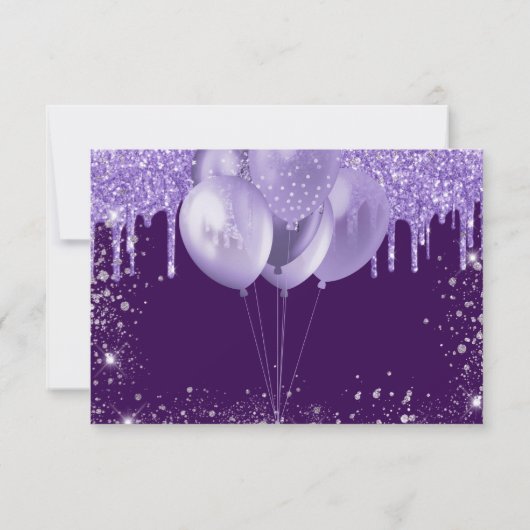 Quinceanera paarse violette sprankelende ballonnen save the date (Achterkant)