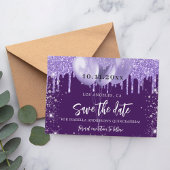 Quinceanera paarse violette sprankelende ballonnen save the date