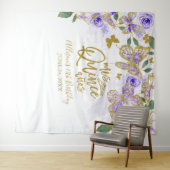 Quinceanera Paarse Vlinders Bloemstuk Achtergrond Wandkleed (In Situ (horizontaal))