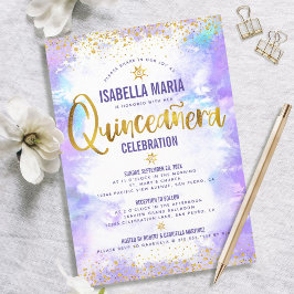 Quinceañera Paarse Waterverf Gold Foil Elegant Kaart