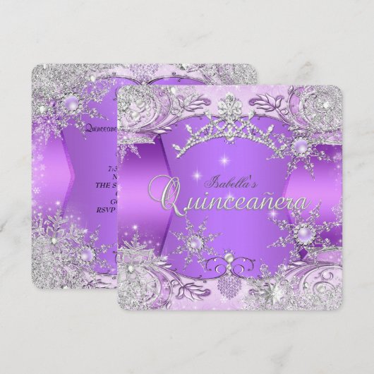 Quinceanera Paarse Winter Wonderland Sneeuwvlokken Kaart (Voorkant / Achterkant)