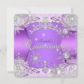 Quinceanera Paarse Winter Wonderland Sneeuwvlokken Kaart (Voorkant)