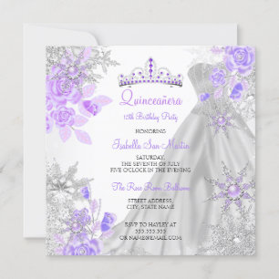 Quinceanera Paarse Winter Wonderland Snowflake 2 Kaart
