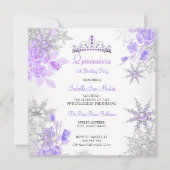 Quinceanera Paarse Winter Wonderland Snowflake Kaart (Voorkant)