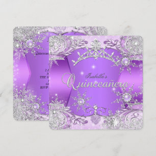 Quinceanera Paarse Winterwonderland Sneeuwvlokken Kaart