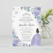 Quinceañera Paarse Wit Blauw Bloemen Wintersneeuw Kaart (Staand voorkant)