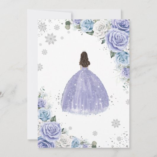 Quinceañera Paarse Wit Blauw Bloemen Wintersneeuw Kaart (Achterkant)