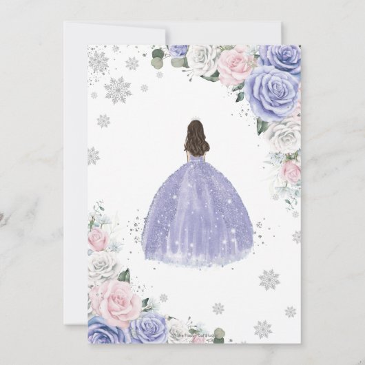 Quinceañera Paarse Wit Roze Bloemen Wintersneeuw Kaart (Achterkant)