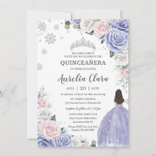 Quinceañera Paarse Wit Roze Bloemen Wintersneeuw Kaart