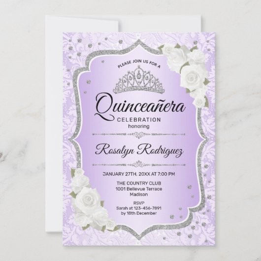 Quinceanera - Paarse zilver Kaart (Voorkant)