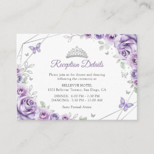 Quinceanera Paarse Zilveren Bloemdetails Informatiekaartje