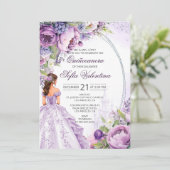 Quinceanera Paarse Zilveren Bloemuitnodiging Kaart (Staand voorkant)