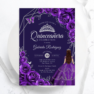 Quinceanera Paarse Zilveren Jurk Bloem Kaart