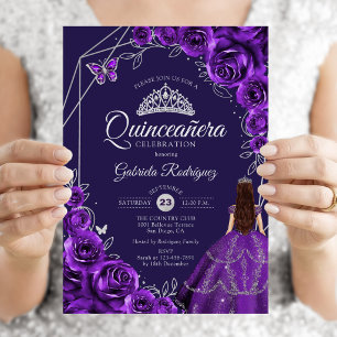 Quinceanera Paarse Zilveren Jurk Bloem Kaart
