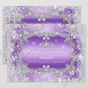 Quinceanera Paarse Zilveren Tiara Winter Wonderlan Kaart