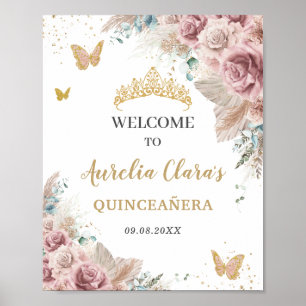 Quinceañera Pampas Grass Blush Bloemenvlinders Poster