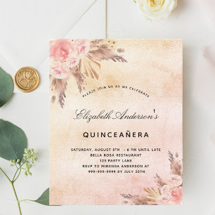 Quinceanera pampas grasvis blush budget uitnodigin flyer