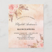 Quinceanera pampas grasvis blush budget uitnodigin flyer (Voorkant)
