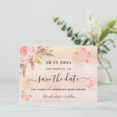 Quinceanera pampas roze butterfly save the date (Staand voorkant)