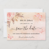 Quinceanera pampas roze butterfly save the date (Voorkant)