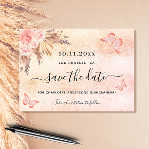 Quinceanera pampas roze butterfly save the date