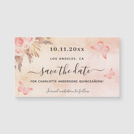 Quinceanera pampas vlinder save the date magneet (Voorkant)