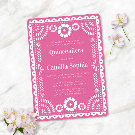 Quinceañera Papel Picado Elegant Bright Pink Kaart