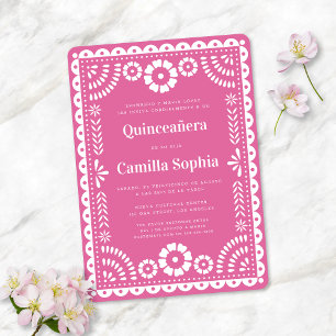 Quinceañera Papel Picado Elegant Bright Pink Kaart