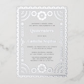 Quinceañera Papel Picado Elegant Grijs Zilver Folie Uitnodiging (Voorkant)
