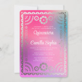 Quinceañera Papel Picado Fun Gradient Pink Silver Kaart (Voorkant)
