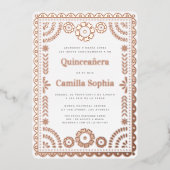 Quinceañera Papel Picado Wit Rose Gold Folie Uitnodiging (Voorkant)