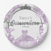 Quinceanera Papier Borden Lavendel Jurk Bloemen Papieren Bordje (Voorkant)