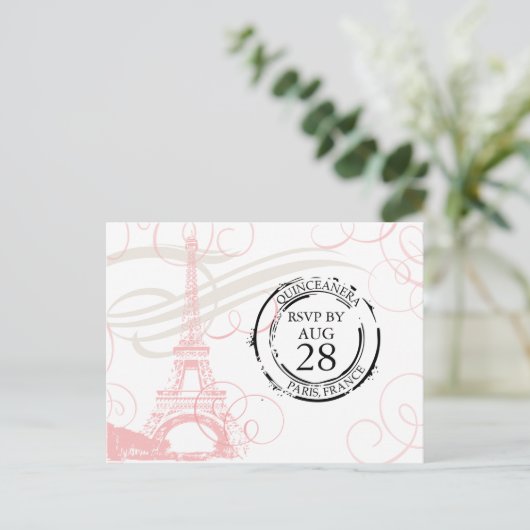 Quinceanera | Parijs Boarding Pass RSVP Uitnodiging Briefkaart (Staand voorkant)