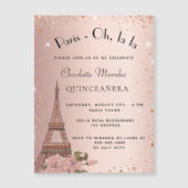 Quinceanera Parijs Eiffeltoren roze goud glitter Magnetische Uitnodiging (Voorkant)